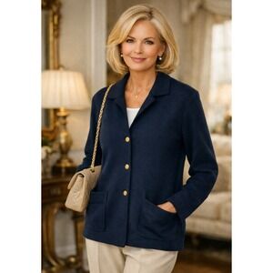 Maus & Hoffman Wool Cardigan Jacket Navy Blue L Gold Buttons Old Money Classic